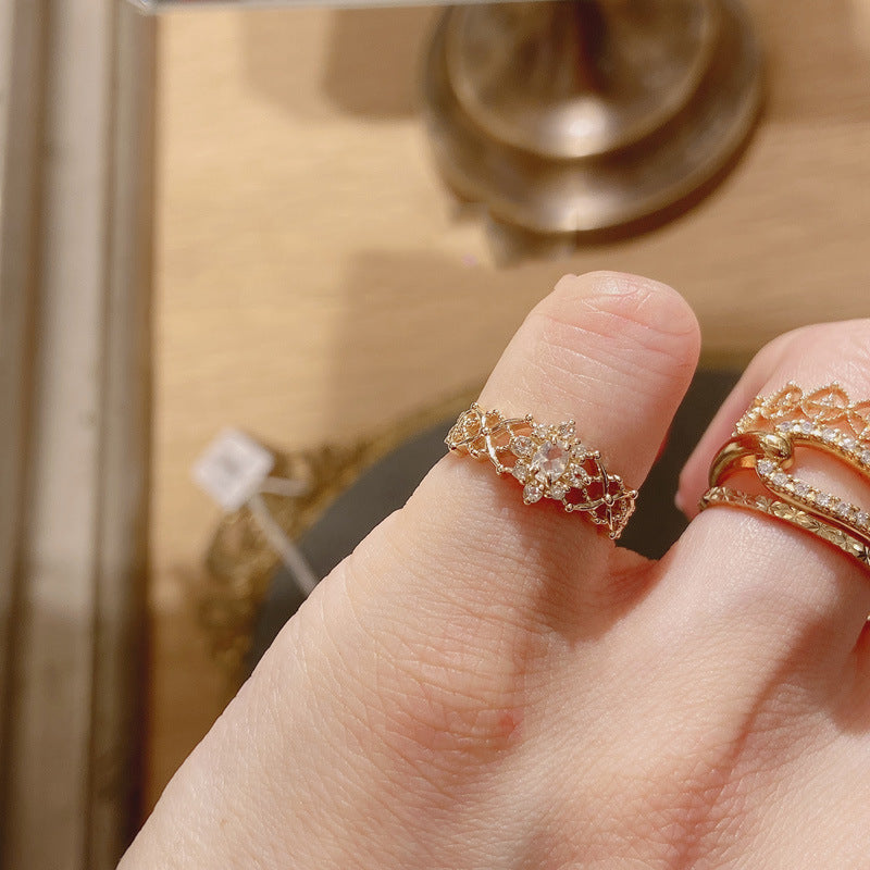 Moonstone Grid Lace Hollow Ring