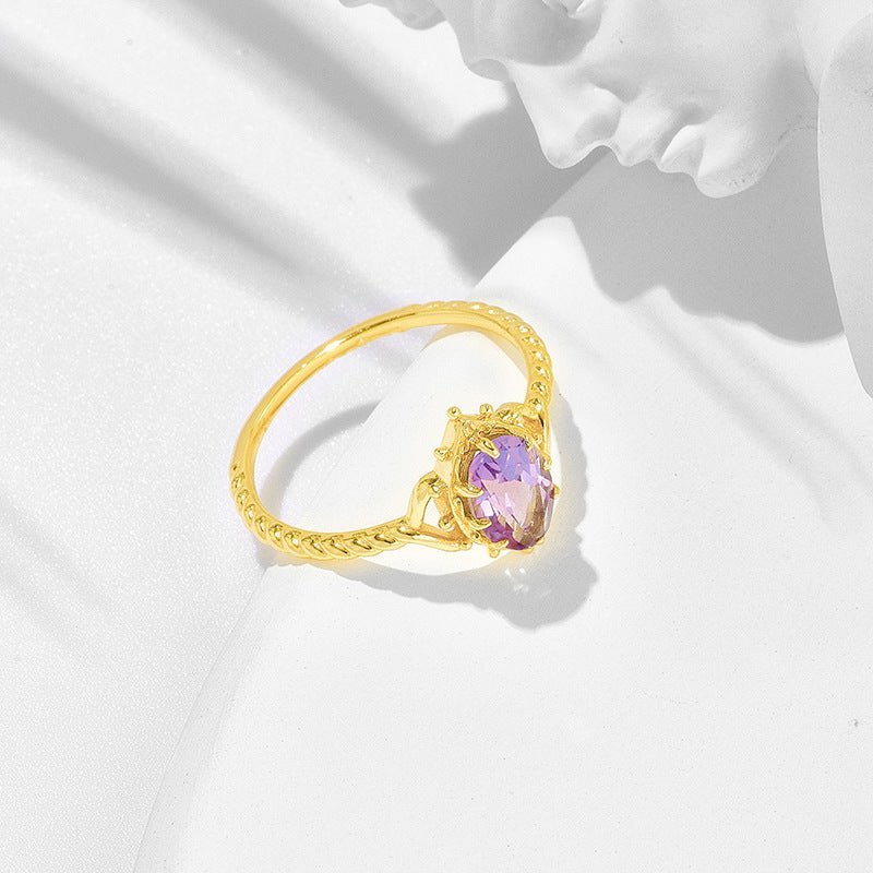 Antique-Style Amethyst Crown Bubble Ring - Crystally