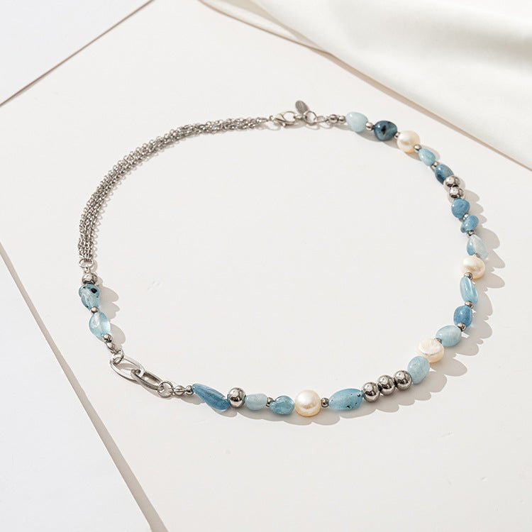 Modern Aquamarine & Pearl Necklace