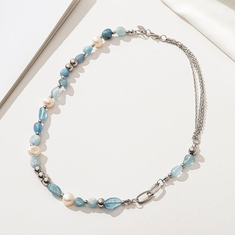 Modern Aquamarine & Pearl Necklace