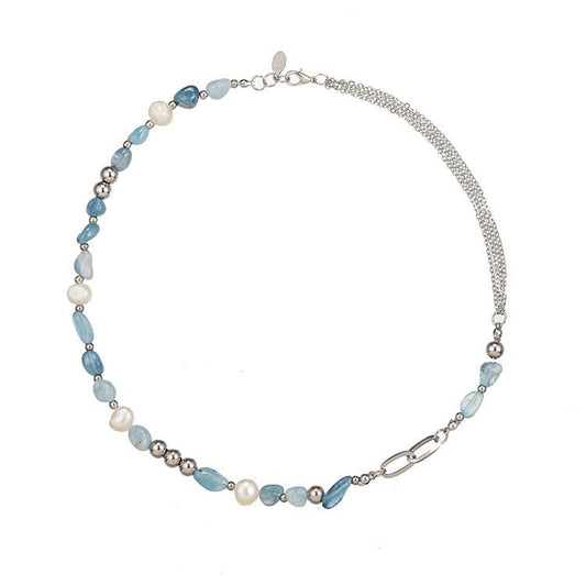 Modern Aquamarine & Pearl Necklace