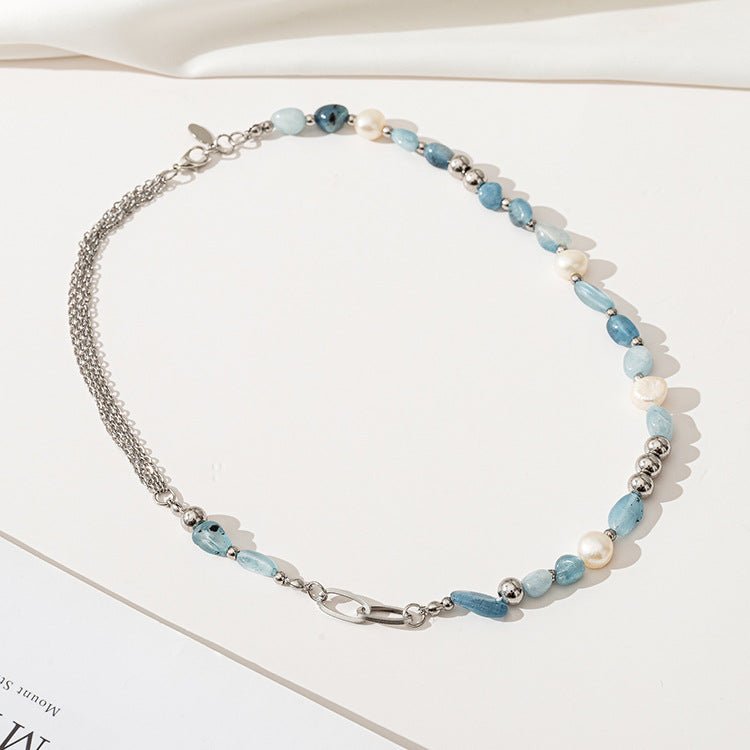 Modern Aquamarine & Pearl Necklace