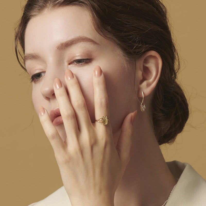 Retro Citrine with Rose Ring