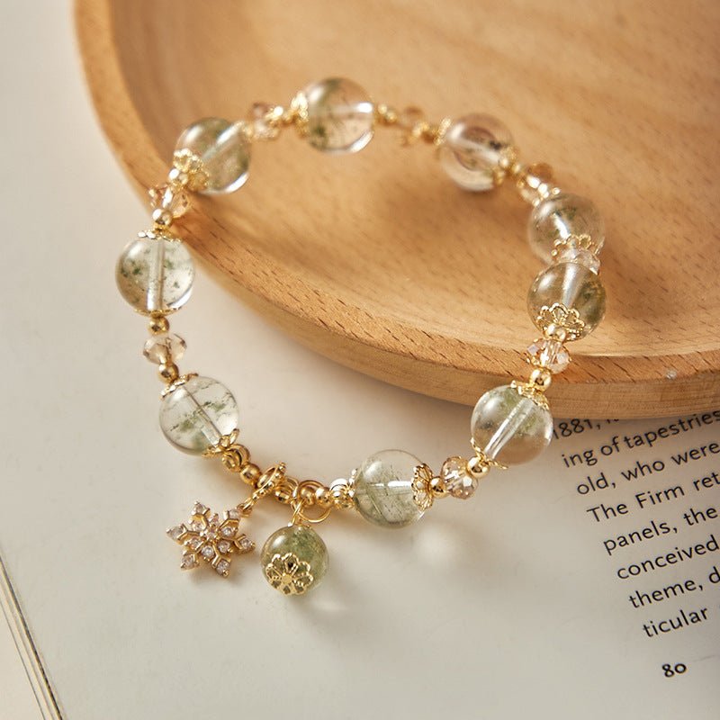 Modern Green Phantom Quartz Bracelet with Snowflake Tarnish