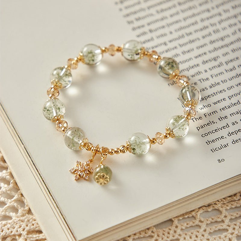 Modern Green Phantom Quartz Bracelet with Snowflake Tarnish