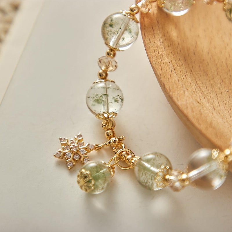 Modern Green Phantom Quartz Bracelet with Snowflake Tarnish