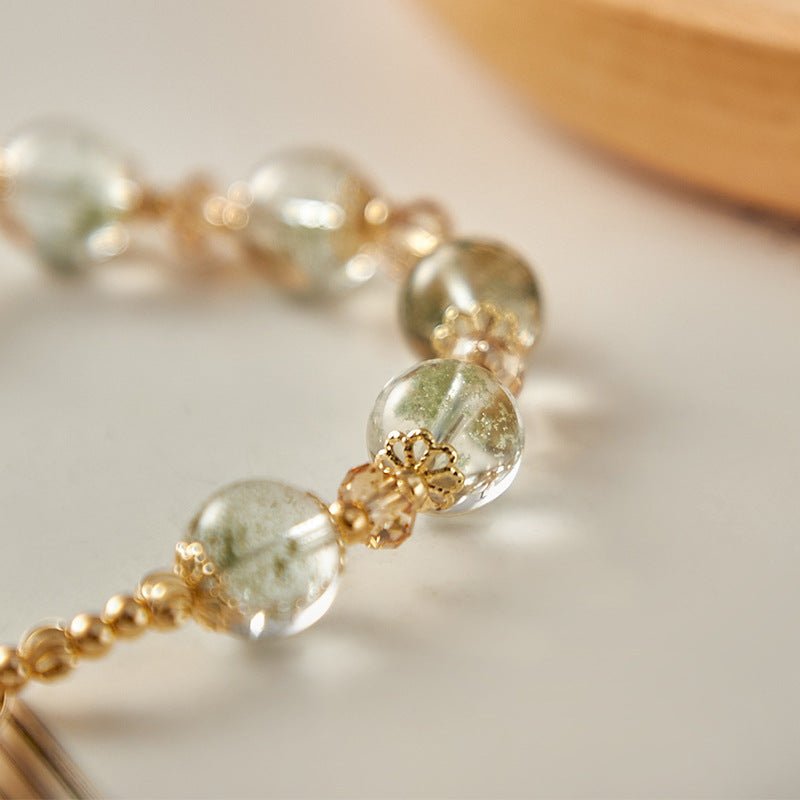 Modern Green Phantom Quartz Bracelet with Snowflake Tarnish