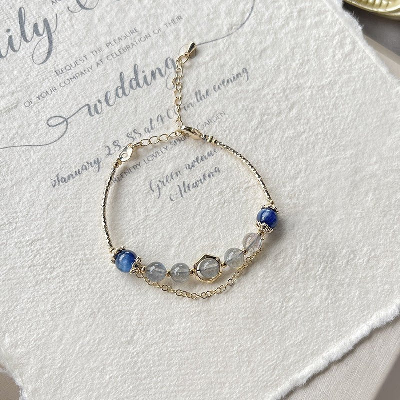 Designed Grey Moonstone & Blue Kyanite Bracelet