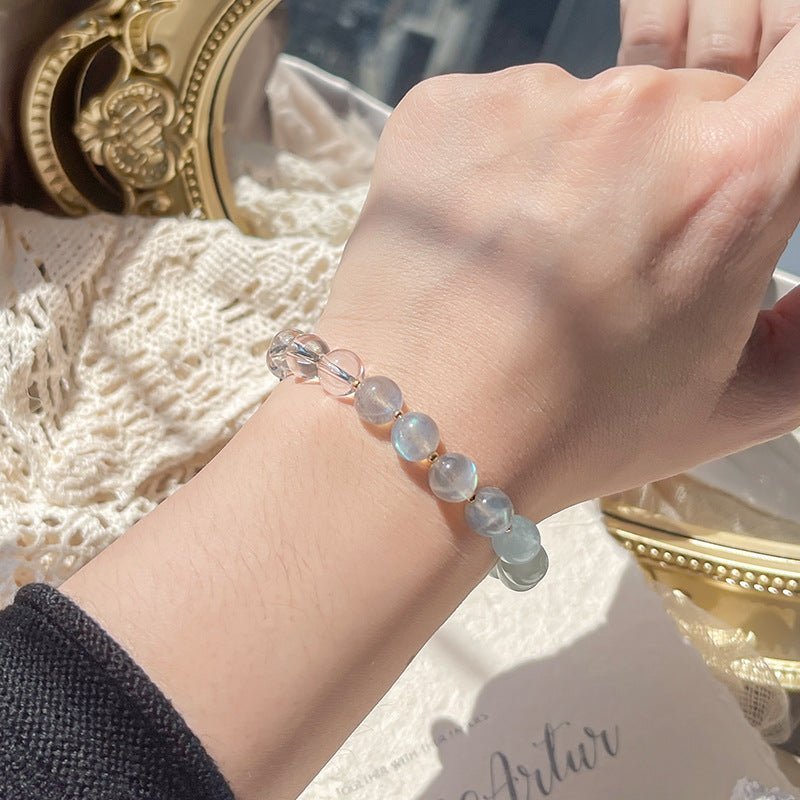 Moonstone, Clear Quartz & Aquamarine Bracelet