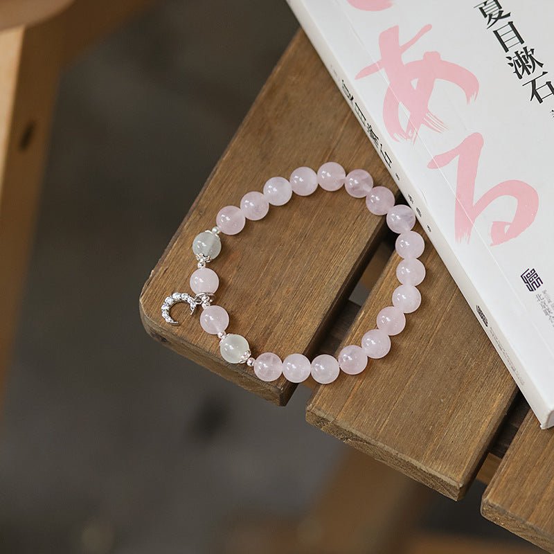 Moonstone & Rose Quartz Bracelet with crescent tarnish