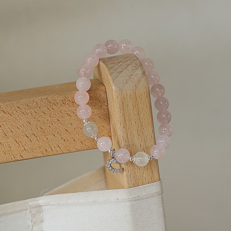 Moonstone & Rose Quartz Bracelet with crescent tarnish