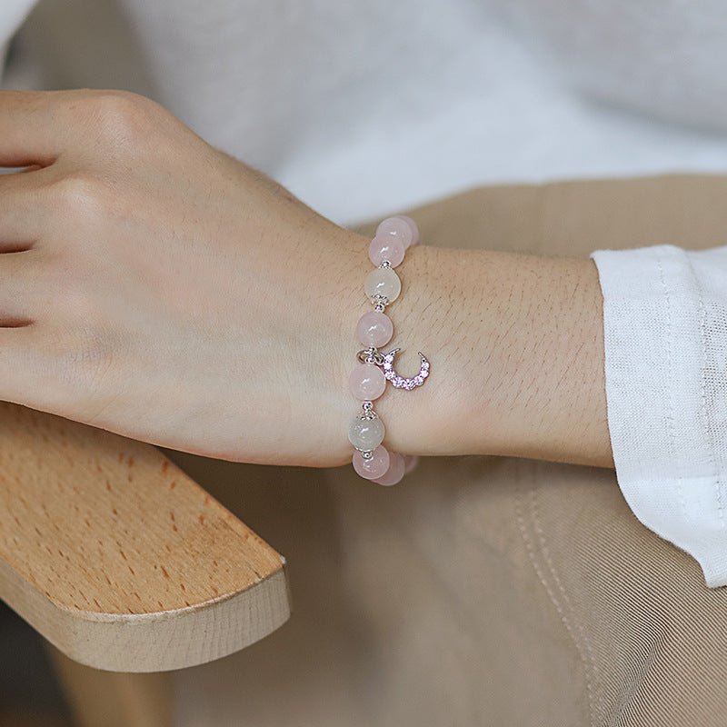 Moonstone & Rose Quartz Bracelet with crescent tarnish