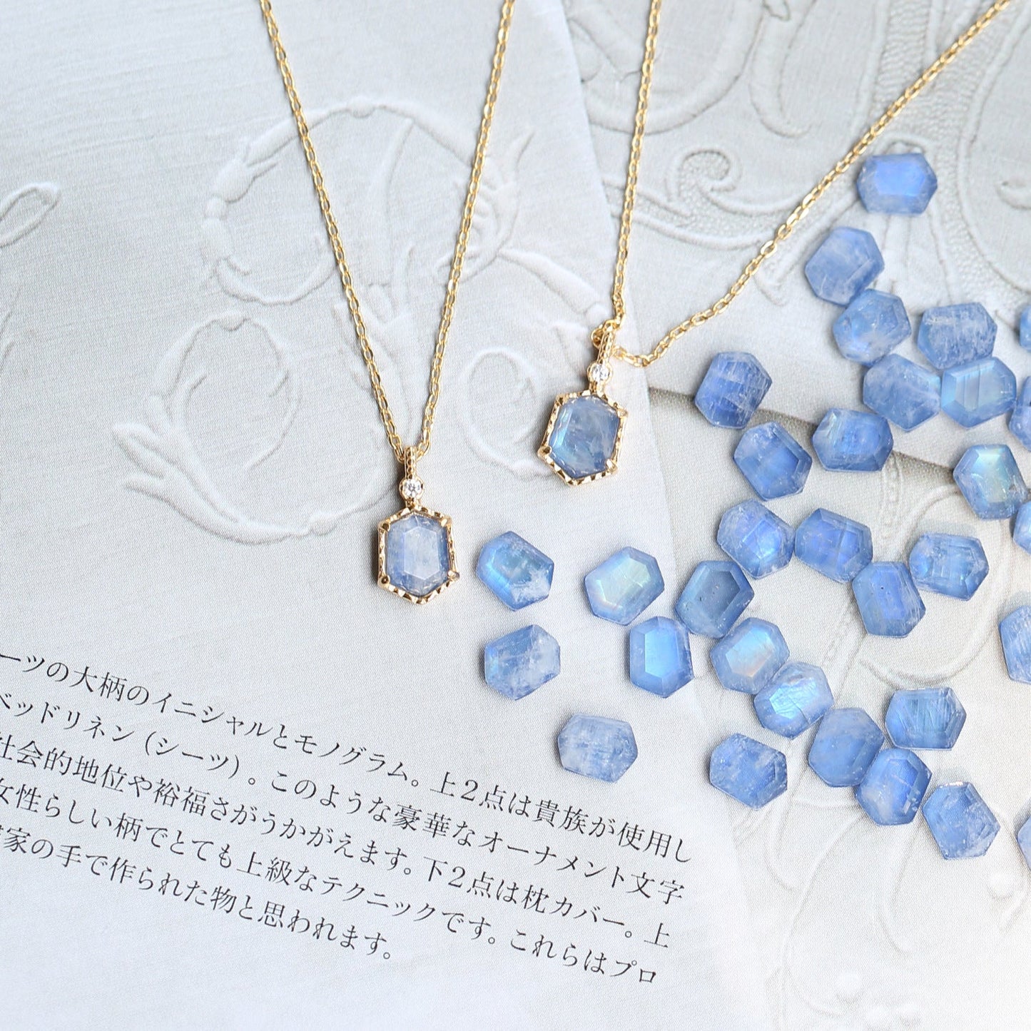 French Retro Sapphire & Moonstone Necklace - Crystally