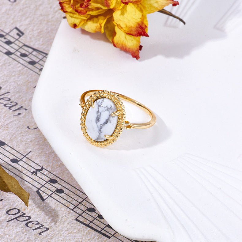 French Retro White Turquoise Ring - Crystally