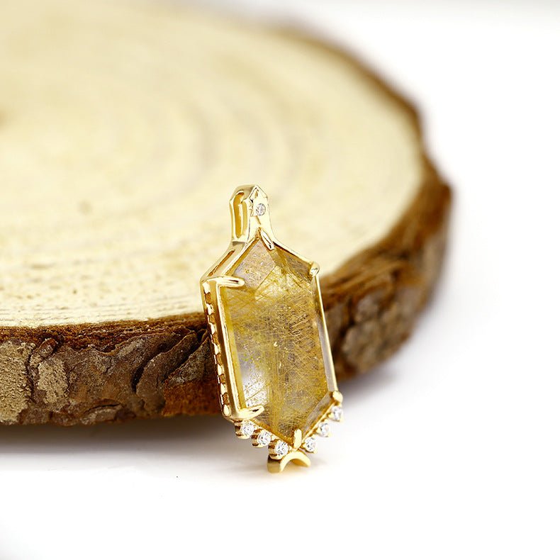 Hexagon Rutilated Quartz Pendant - Crystally