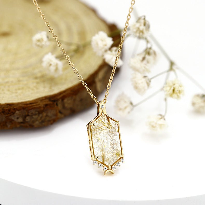 Hexagon Rutilated Quartz Pendant - Crystally