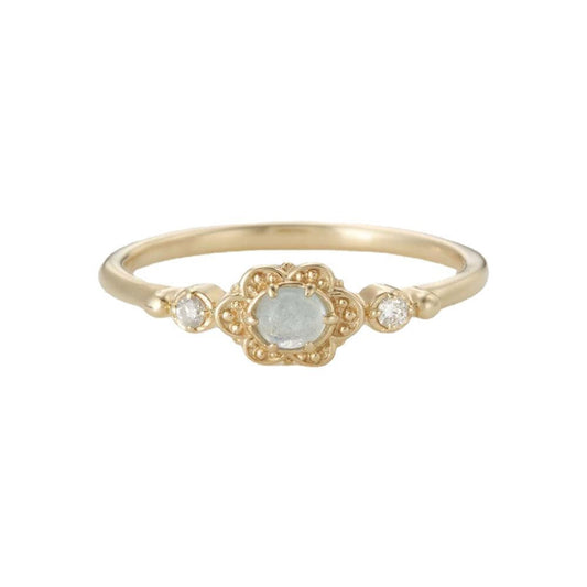 Minimalist Blue Sky Daisy Ring with Natural Aquamarine - Crystally