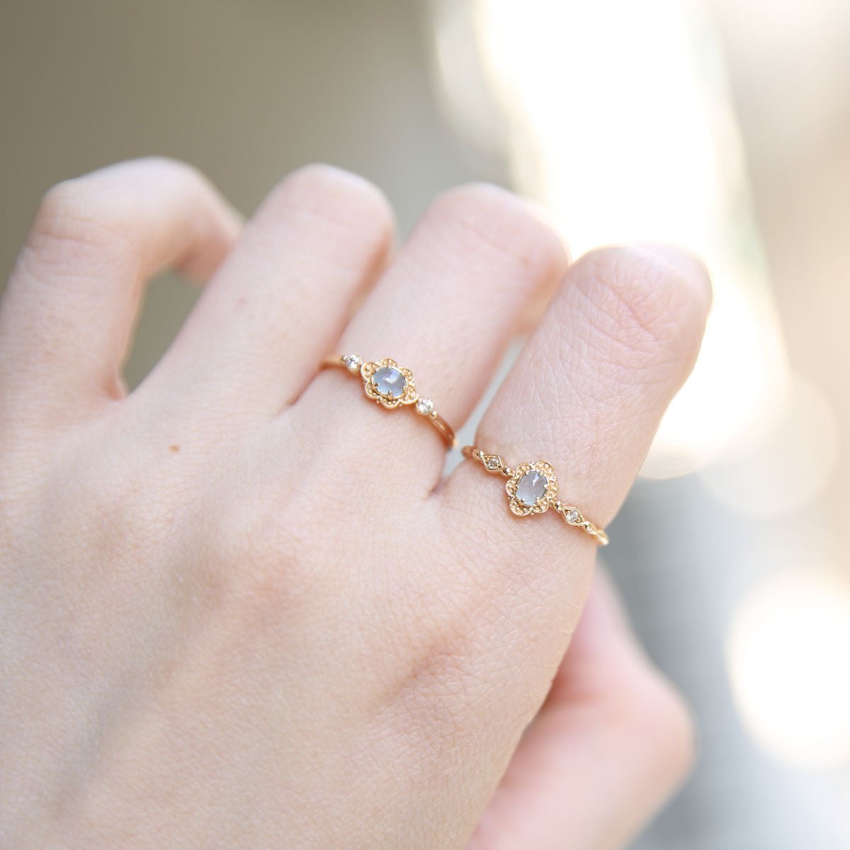 Minimalist Blue Sky Daisy Ring with Natural Aquamarine - Crystally