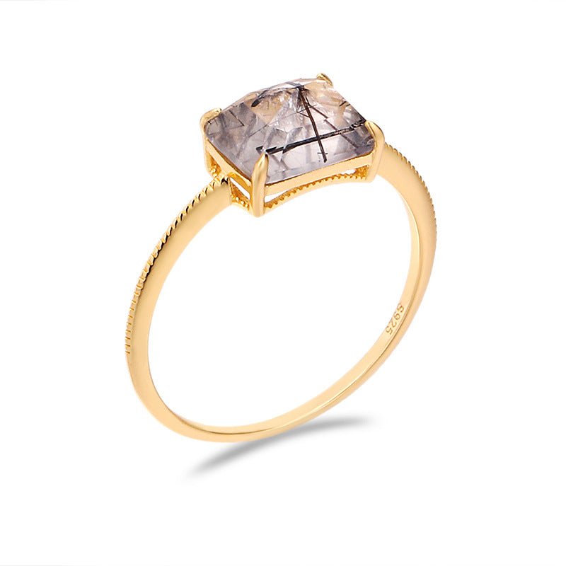 Minimalist Colorful Rutilated Quartz Ring - Crystally