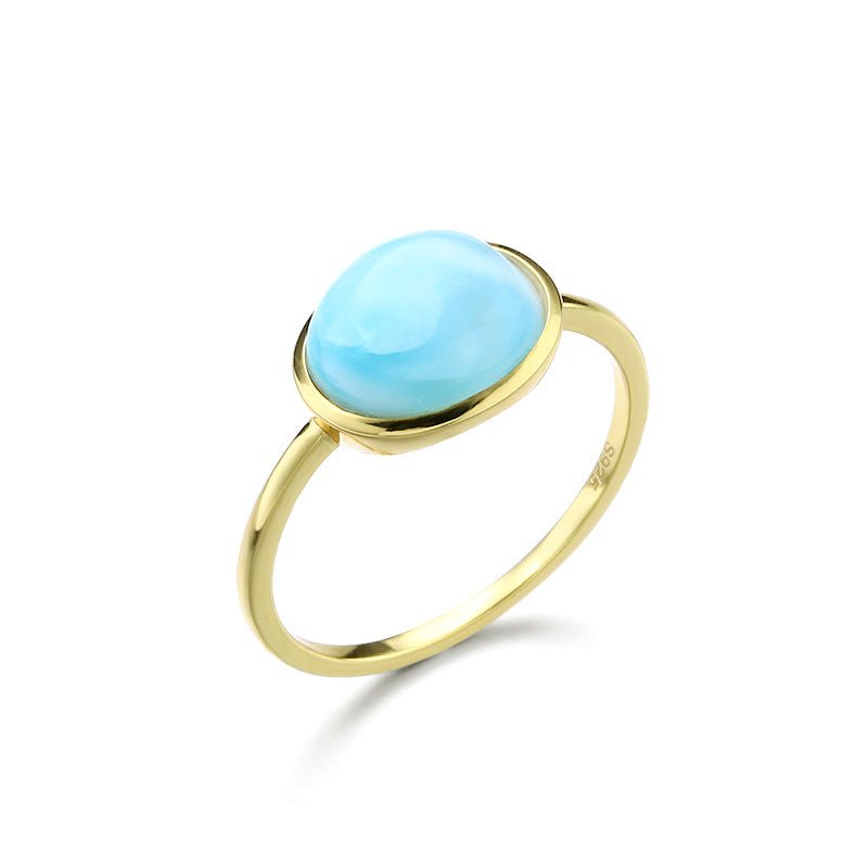 Minimalist Oval Larimar Ring - Crystally