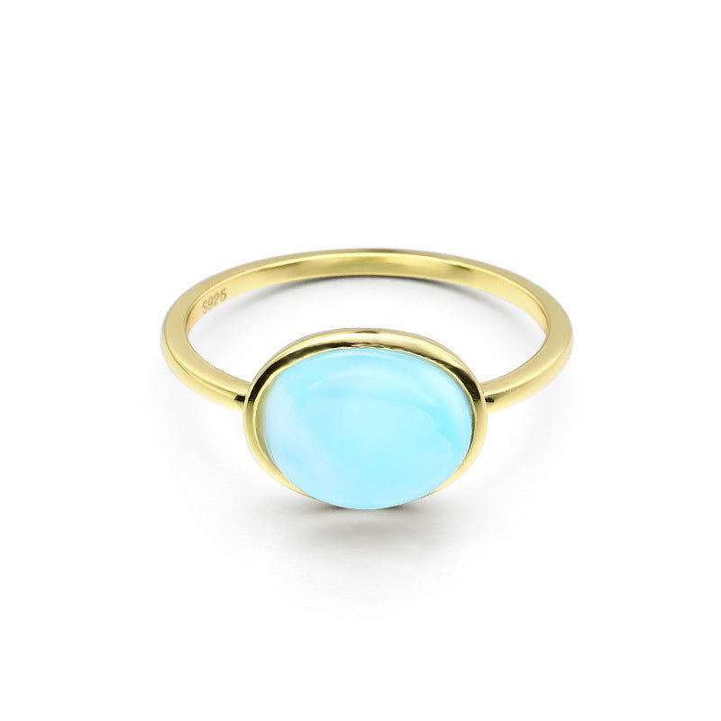 Minimalist Oval Larimar Ring - Crystally