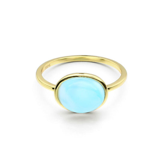 Minimalist Oval Larimar Ring - Crystally