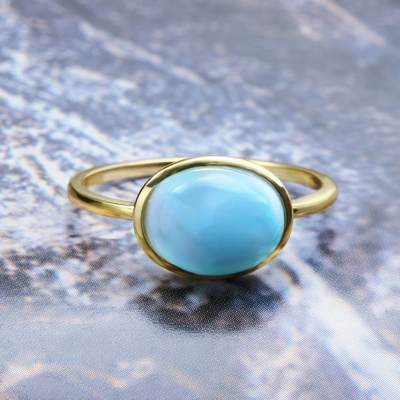 Minimalist Oval Larimar Ring - Crystally