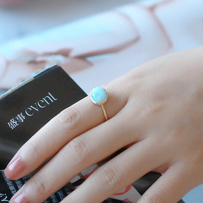 Minimalist Oval Larimar Ring - Crystally