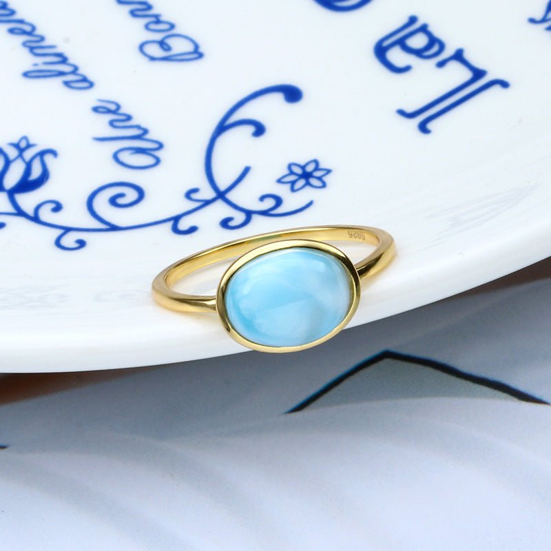 Minimalist Oval Larimar Ring - Crystally