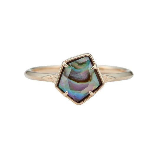 Minimalist Pentagon Asymmetrical Mother of Pearl Ring - Crystally