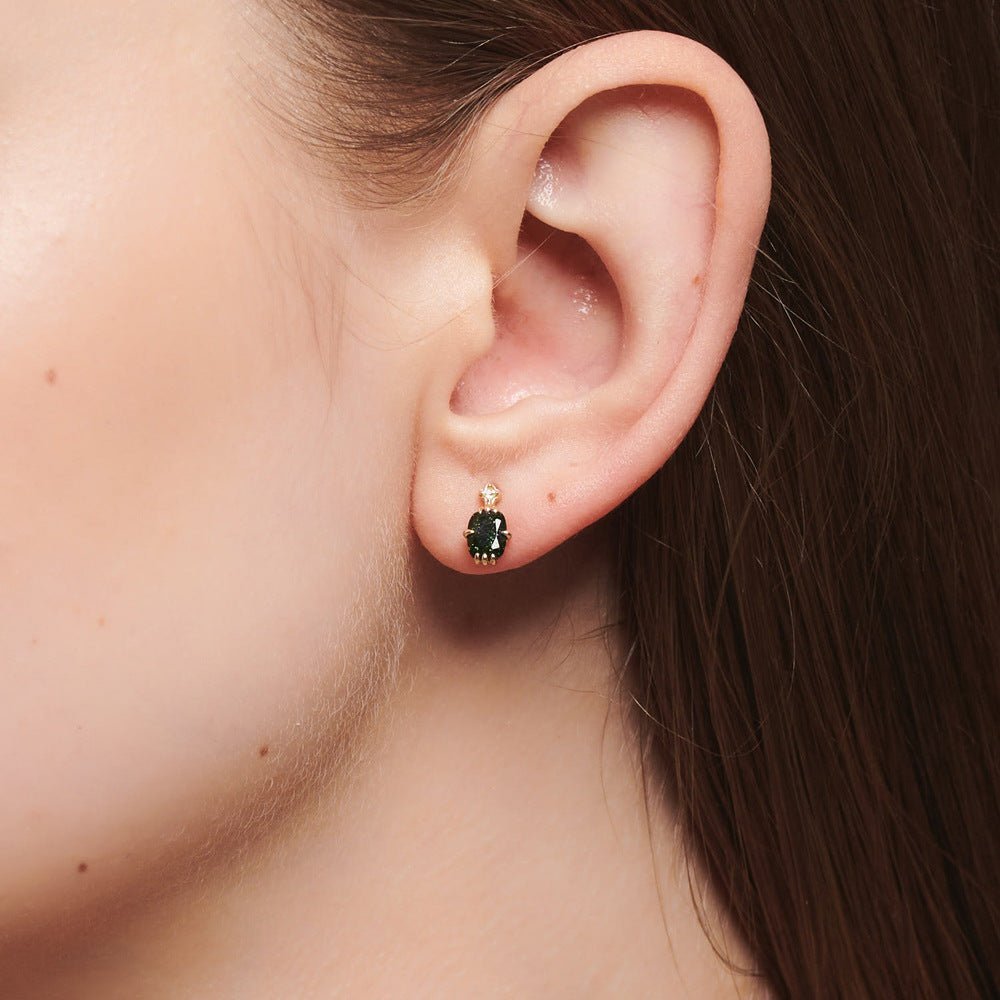 Minimalist Rectangular Green Aventurine Earrings - Crystally