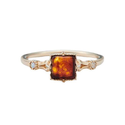 Minimalist Recycled Artificial Amber Ring - Crystally