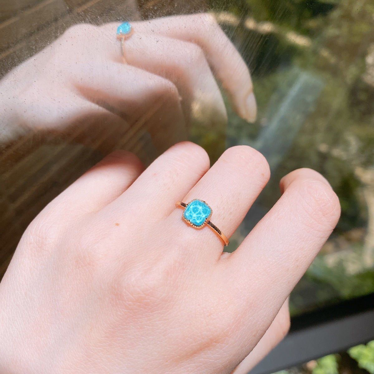 Minimalist Retro Turquoise & Clear Quartz Rings - Crystally