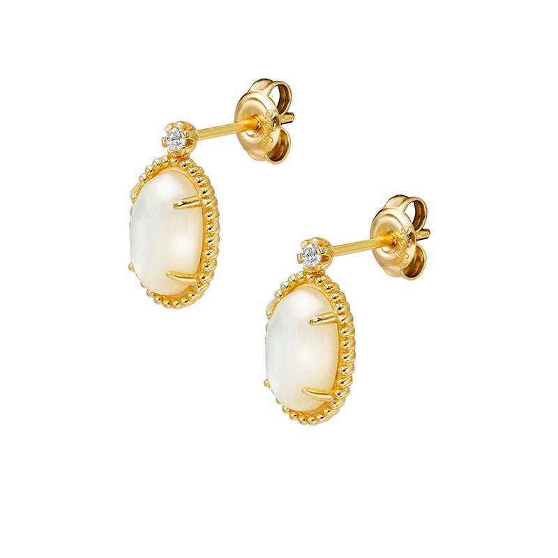 Oval White Mother of Pearl Earrings - Crystally