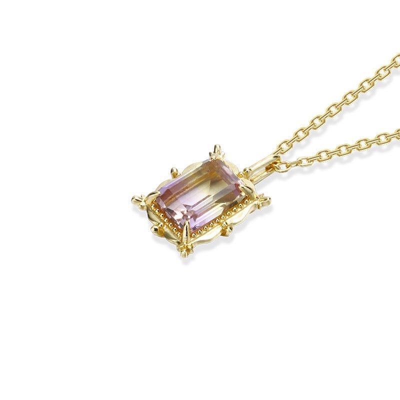 Retro Octagonal Amethyst and Citrine Pendant - Crystally