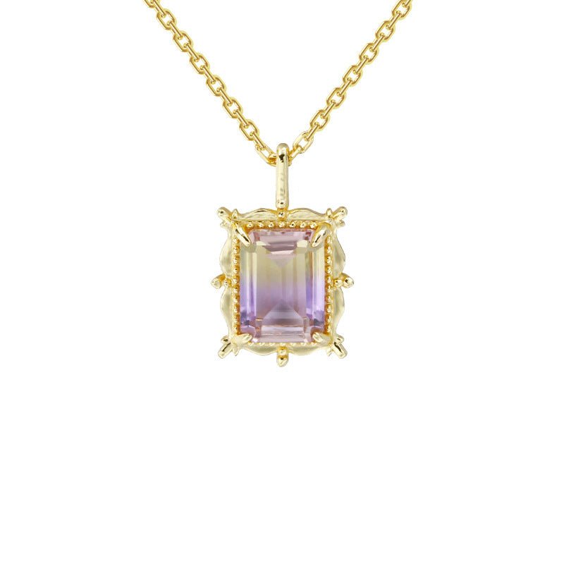 Retro Octagonal Amethyst and Citrine Pendant - Crystally