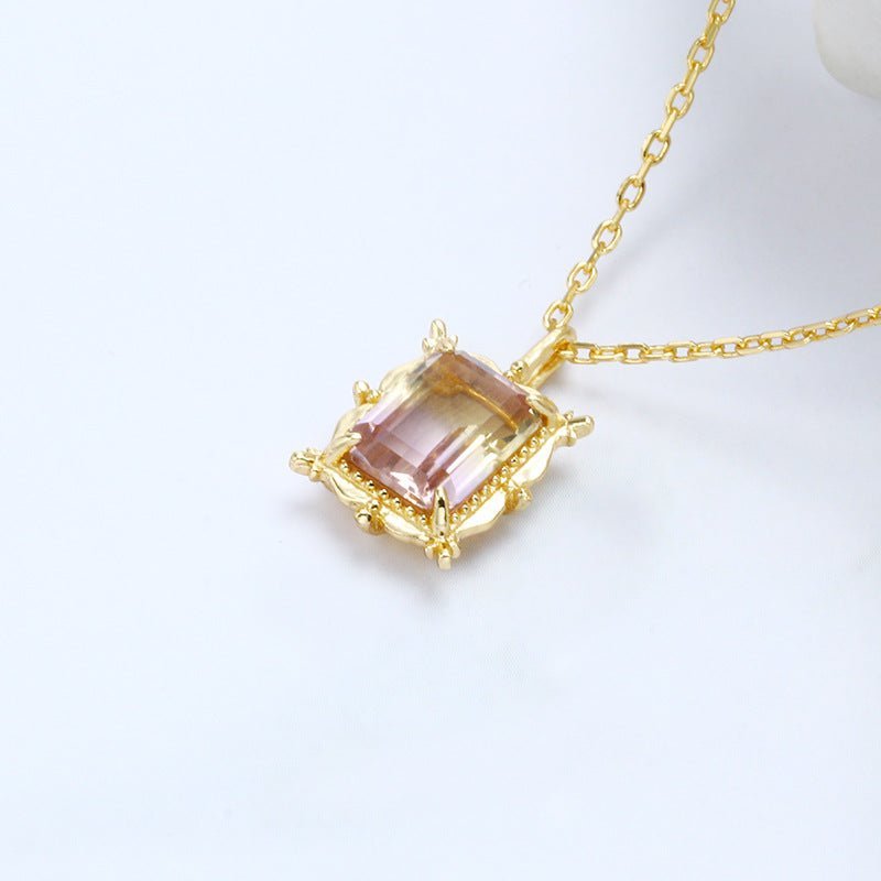 Retro Octagonal Amethyst and Citrine Pendant - Crystally