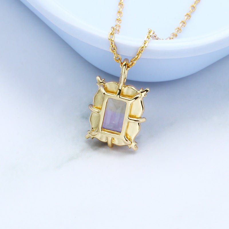 Retro Octagonal Amethyst and Citrine Pendant - Crystally