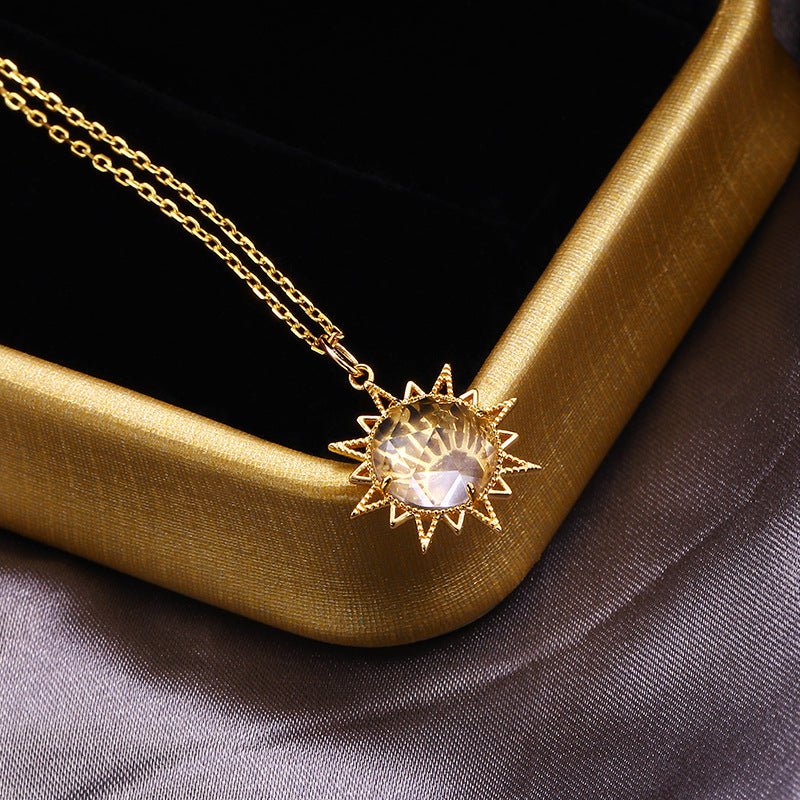 Retro Sun Shape Clear Quartz Pendant - Crystally