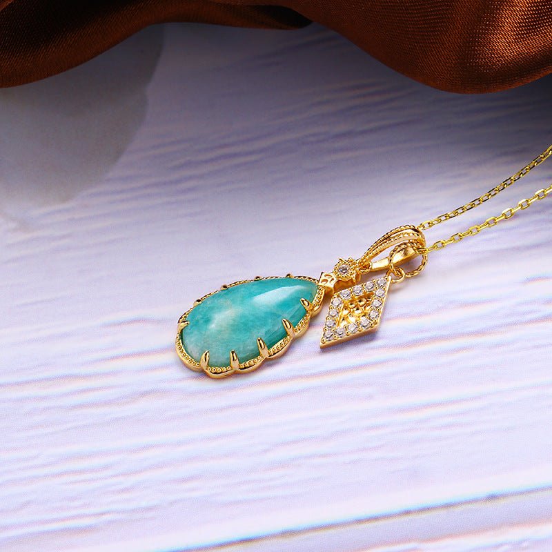 Teardrop Amazonyte Stone Retro Pendant - Crystally