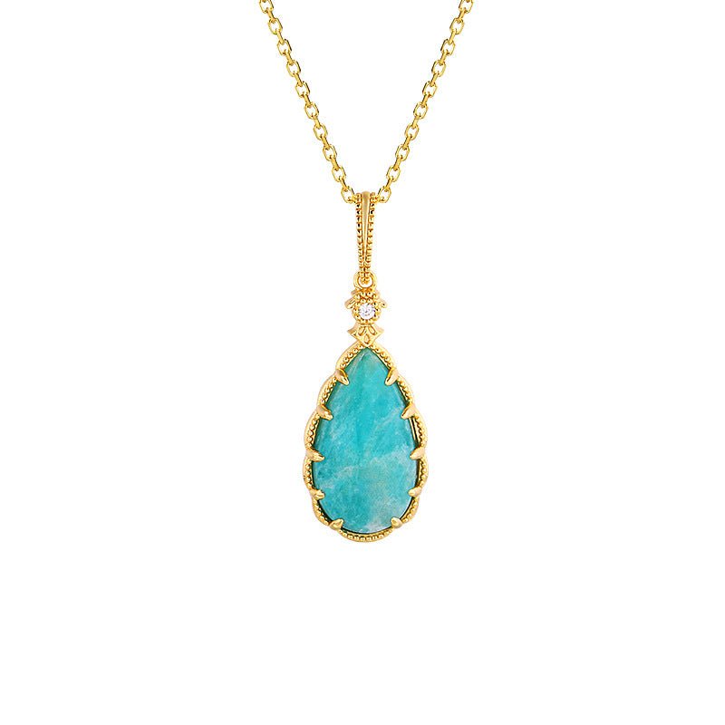 Teardrop Amazonyte Stone Retro Pendant - Crystally