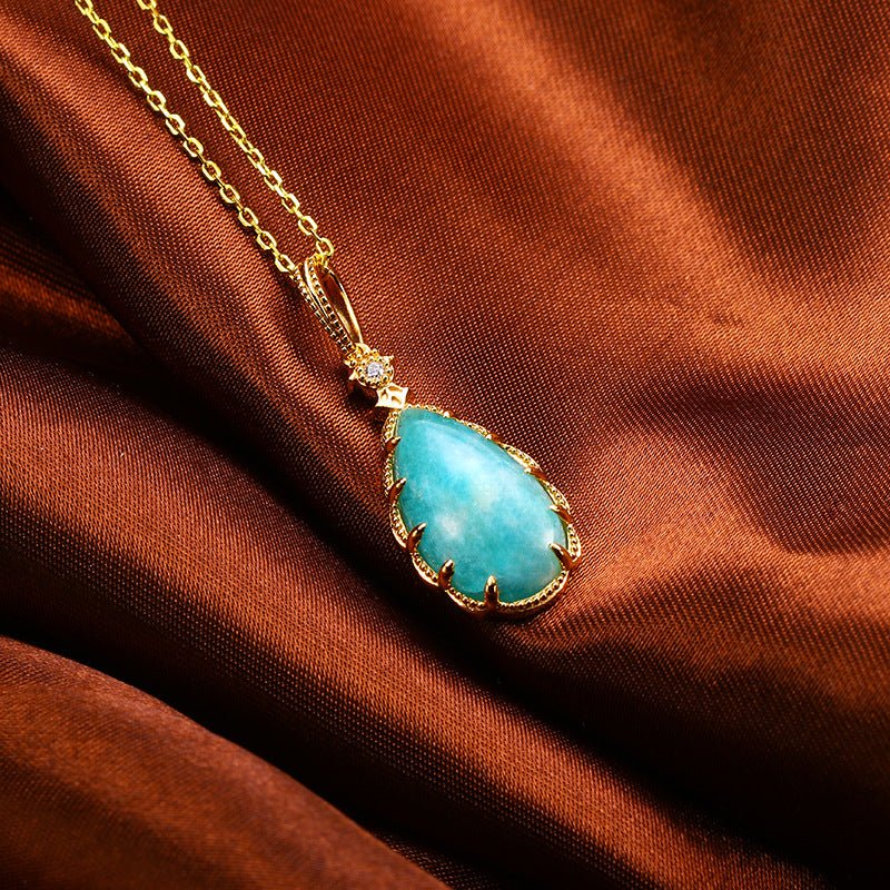 Teardrop Amazonyte Stone Retro Pendant - Crystally