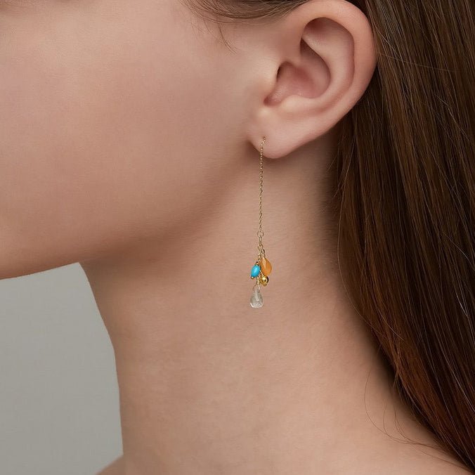 Stone Drop outlet Earring in Turquoise, Jade, Carnelian, and Quartz Effects with Gold Bar | Stone Collection