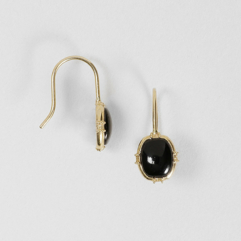Black Onyx and Antique Button Earrings