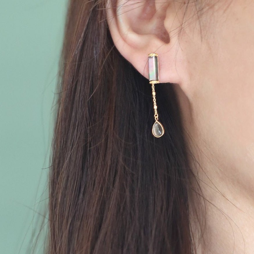 Clear Quartz & Black Shell Earrings