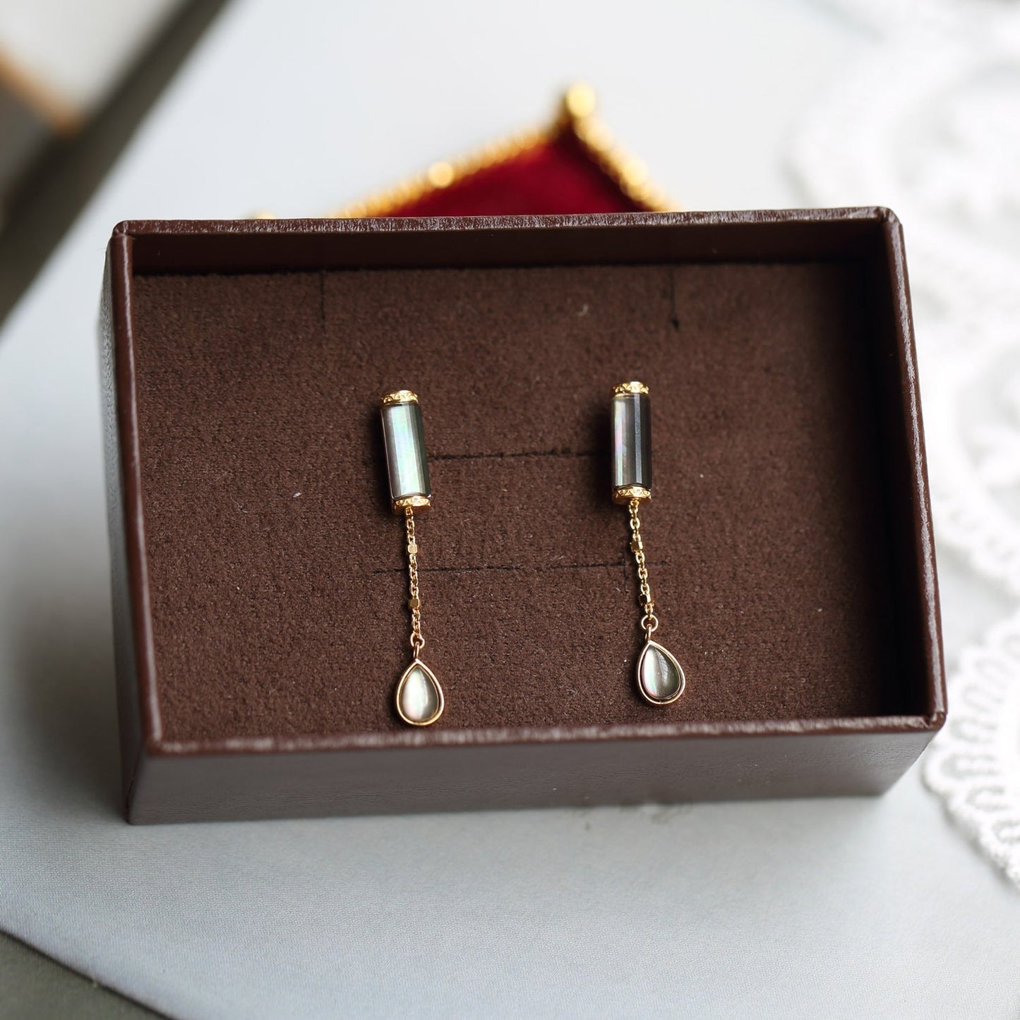 Clear Quartz & Black Shell Earrings