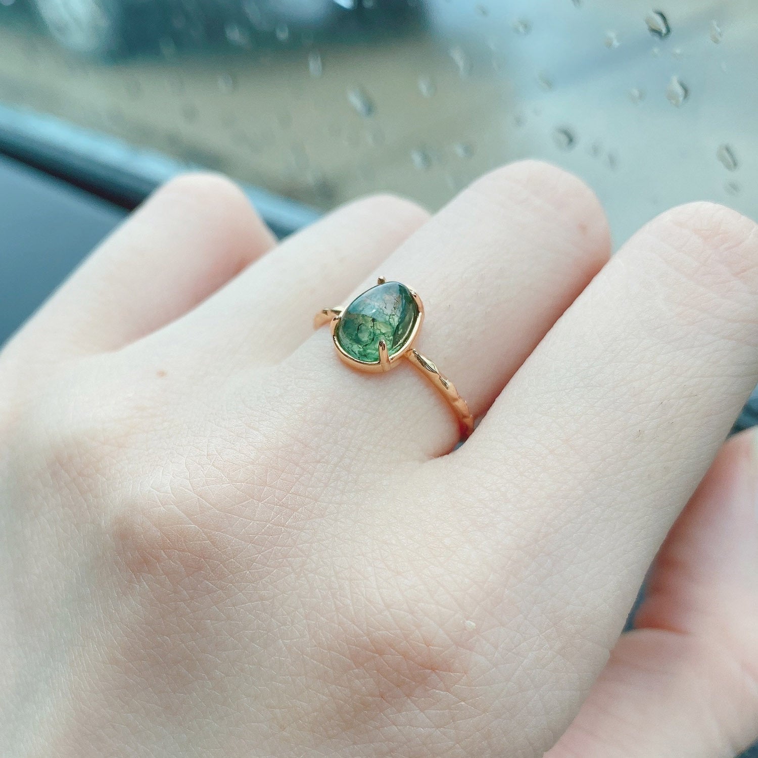 Vintage Green Agate Ring 