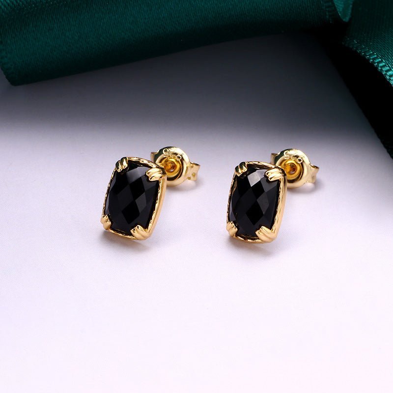 Vintage Rectangular Onyx Earring - Crystally