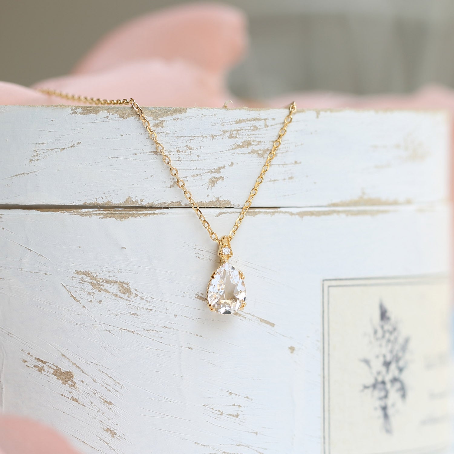 Vintage Teardrop Clear Quartz Necklace - Crystally